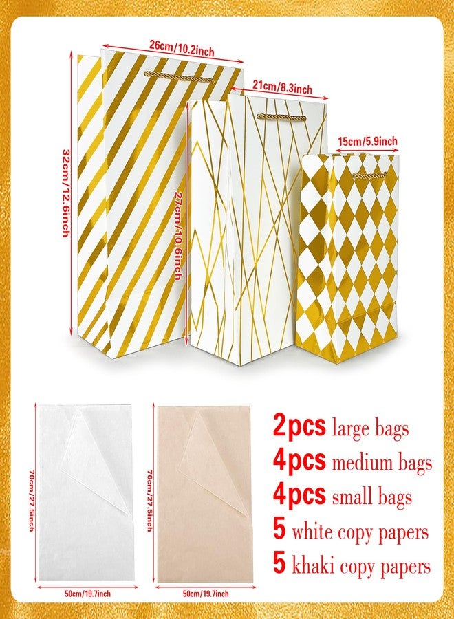 KEEPARTY Assorted Sizes Gold Foil Gift Bags with Tissue Paper Suitable for Many Occasions Set of 10 with 6 Design Styles 4 Small 4 Medium and 2 Large Gift Bags - Image 2